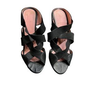 Donna Karan Well Worn Black Strappy Sexy Elastisized Slip On Heel